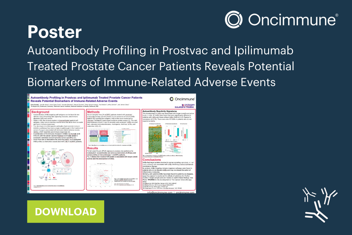 POSTER: Autoantibody Profiling in Prostvac and Ipilimumab Treated Prostate Cancer Patients Reveals Potential Biomarkers of Immune-Related Adverse Events
