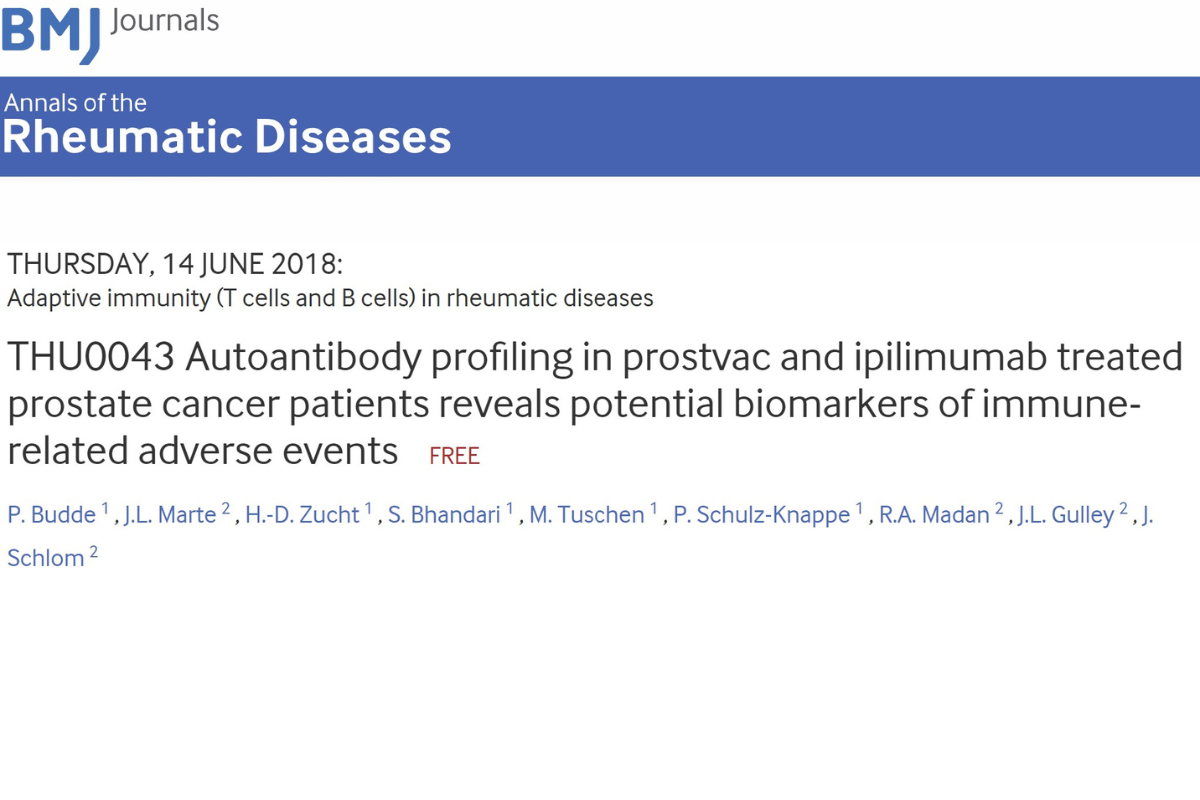 Autoantibody profiling in prostvac and ipilimumab treated prostate cancer patients reveals potential biomarkers of immune-related adverse events